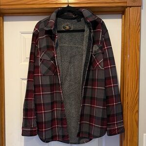 Men's Plaid Sherpa-Lined Shirt Jacket - Burgundy & Gray